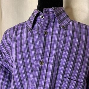 Burberry Brit Mens Top Button-Down Shirt Checkered Purple Med‌‌‌‌‌‌‌‌